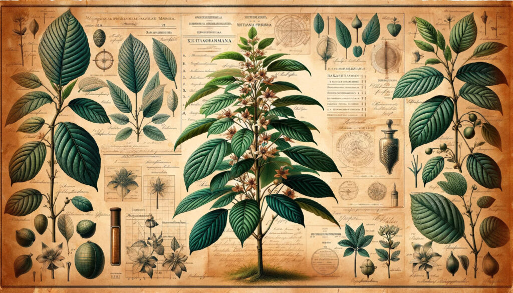 Detalle de la hierba de Kratom con hojas secas molidas, listo para su uso en infusiones terapéuticas y complementos naturales.